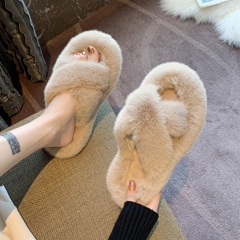 Furry Platform Slippers for Women