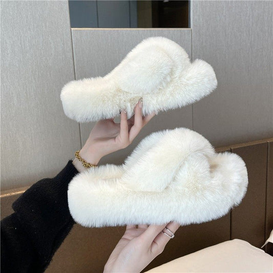 Furry Platform Slippers for Women